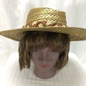 Straw Sun Hat with Brown & Gold Accent